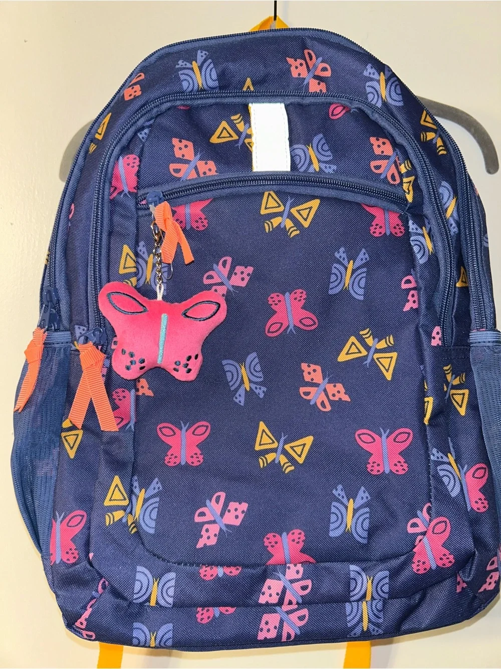 Cat & Jack Navy Backpack with Pink Butterfly Print and Orange Accents